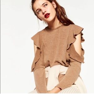 Zara Cold Shoulder Ruffle Sweater Size S